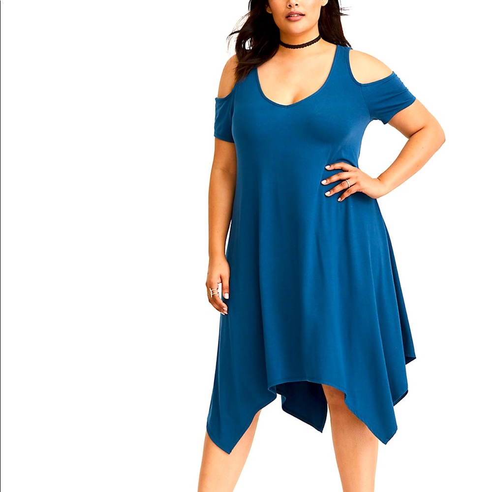TEAL JERSEY COLD SHOULDER DRESS - TORRID